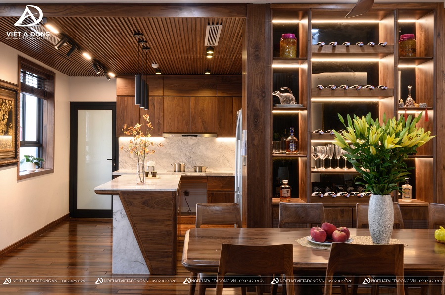 Nội thất phòng bếp gỗ óc chó